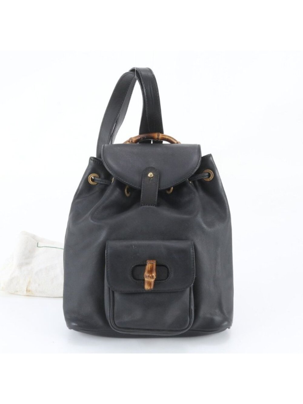 Gucci Bamboo Leather Backpack Shoulder Bag Black